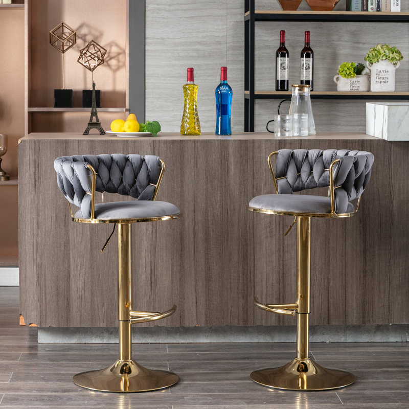 Swivel Upholstered Velvet Adjustable Height Counter Stool, Gray