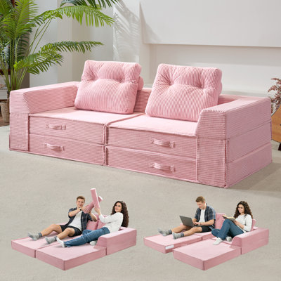 Modular 2-Seater Loveseat, Convertible Corduroy Floor Sofa