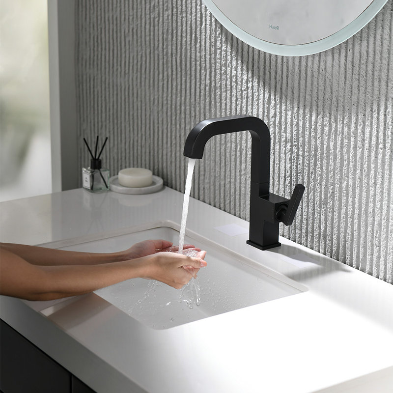 Robinet de lavabo pour salle de bain à une poignée, Noir mat