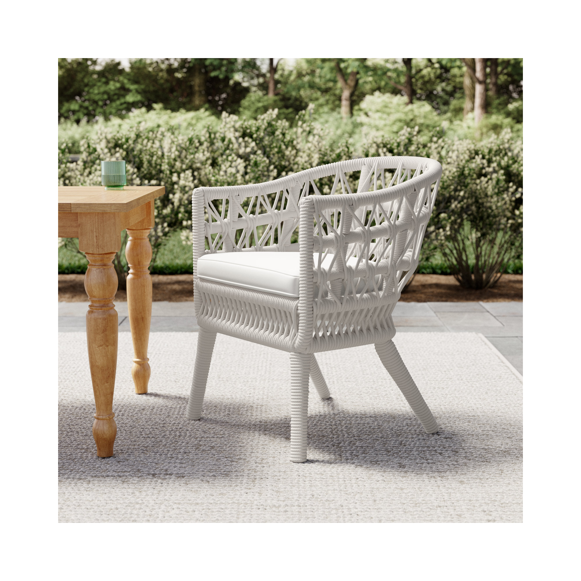 Lucan Wicker Premium All-Weather Wicker Outdoor Dining Armchair with Cushion, Linen Canvas Sunbrella® Canvas