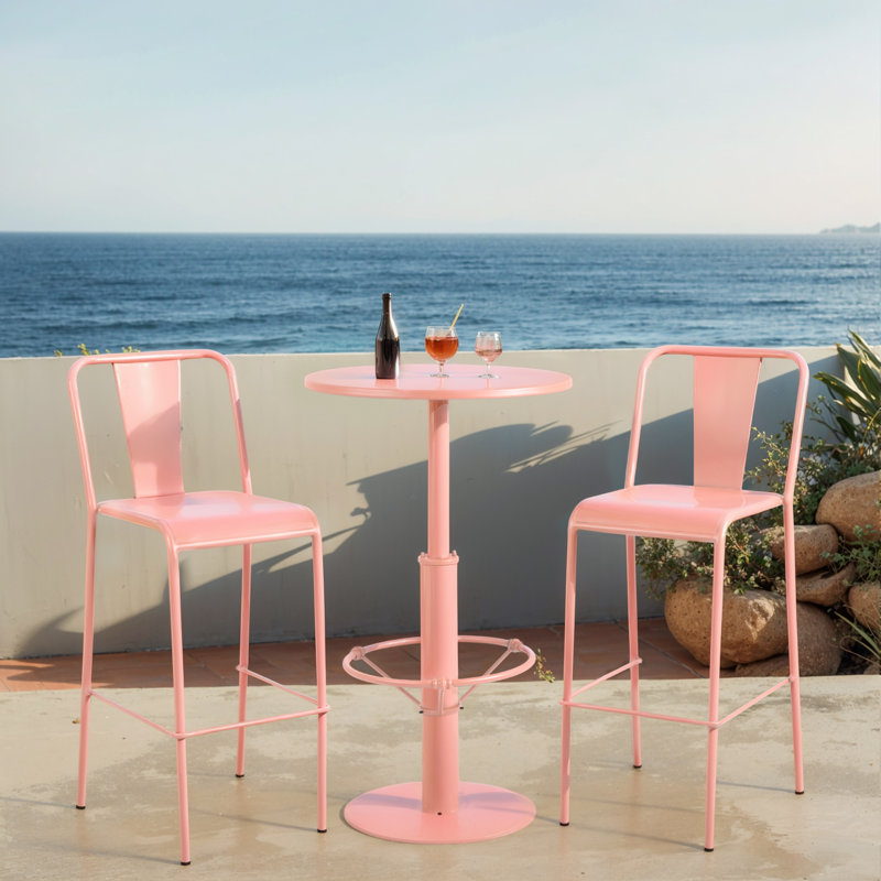 Emestina 2 - Person Patio Dining Set with Round Table, Pink