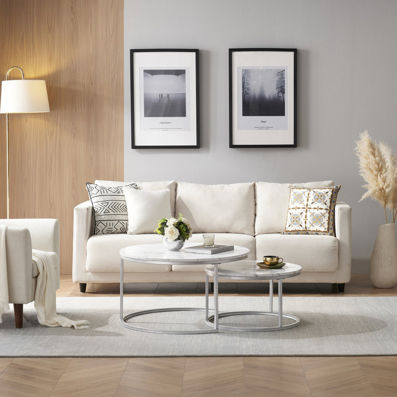 Frame Coffee Table, Silver, White Marble, Marble