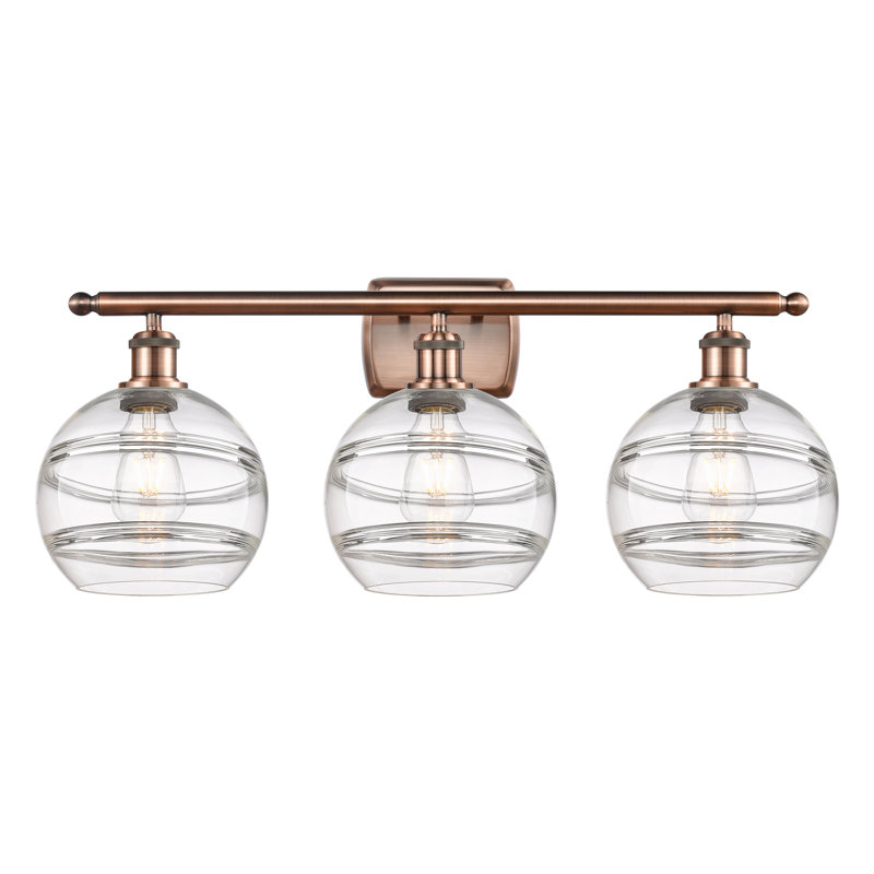 Éclairage pour meuble-lavabo 3 lumières Natick, Transparent, Cuivre antique