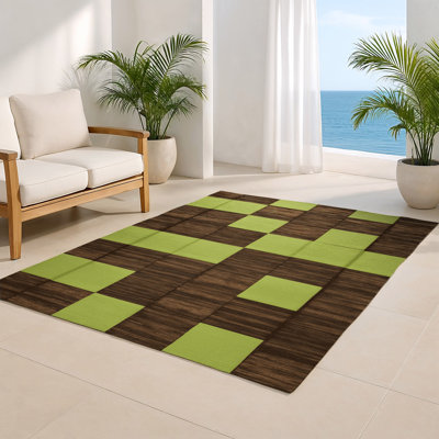Checkered Green Indoor and Outdoor Area Rug