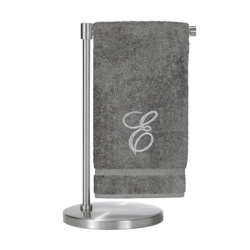 Serviettes de bain monogrammées - ensemble de 1 - lettre en script, Gris / Argent, E