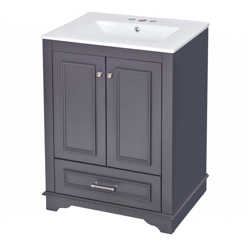 Meuble-lavabo 24 po avec lavabo en céramique, Gris, Argent argent