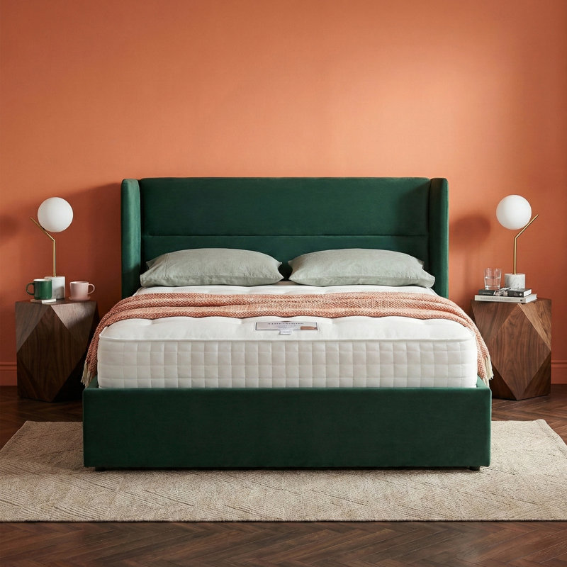Lit plateforme tapissier avec rangement Gaillarde, Grand, Vert foncé