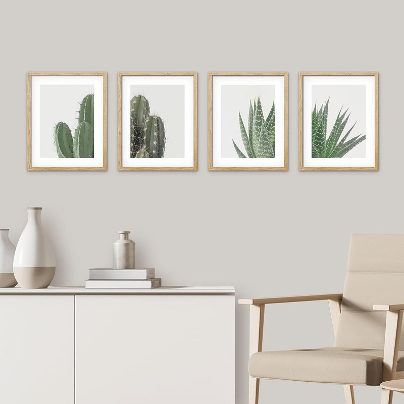 Green Cactus Snake Plant, reproduction encadrée de 4 pièces, H 14 po x l 11 po x P 1 po, Encadré naturel