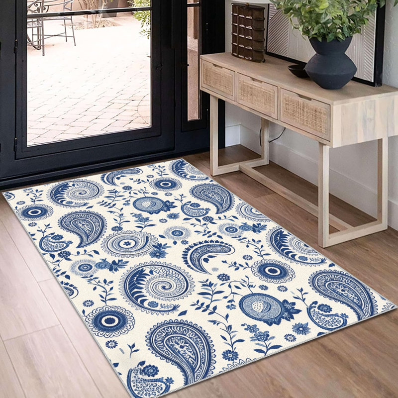 Blue Paisley   area rugs for Living Room, Soft and Comfortable, Suitable for all seasons, easy to maintain, machine washable Indoor floor mat, Under Table Farmhouse suitable for Bedroom, Dining Room, Study,  Balcony, Home Decor Patio
