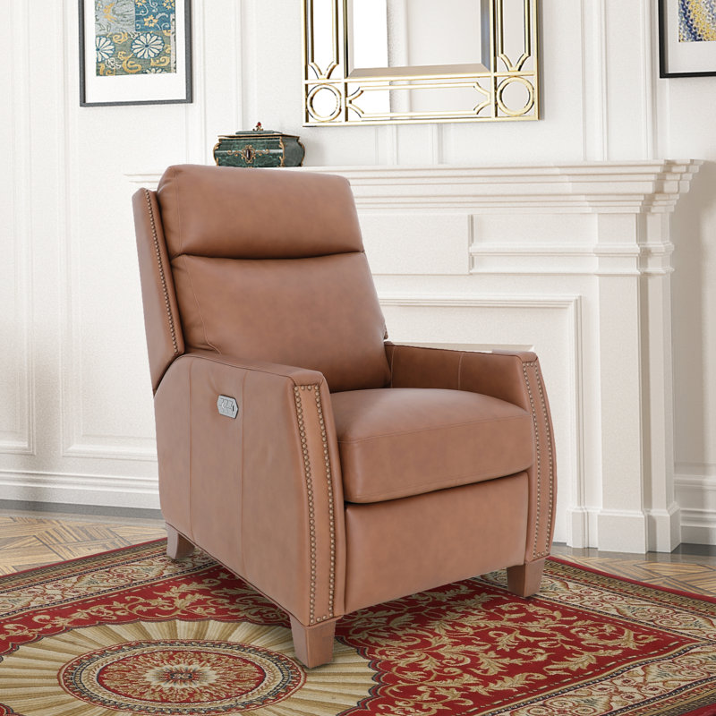 Nygaard 31.1" Wide Genuine Leather Power Wing Chair Recliner, Camel Brown