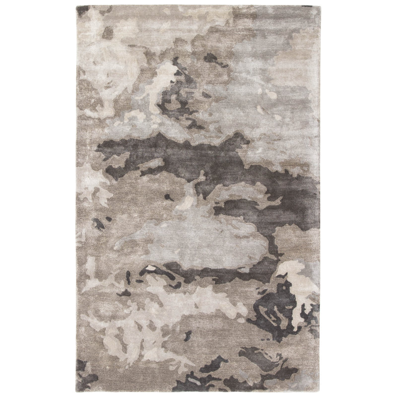 Tapis gris touffeté à la main à motif abstrait Fritts, Rectangle 6 pi x 9 pi