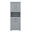 Armoire de salle de bain haute avec panier à linge, armoire autoportante avec portes, panier à linge inclinable avec rangement-458146145