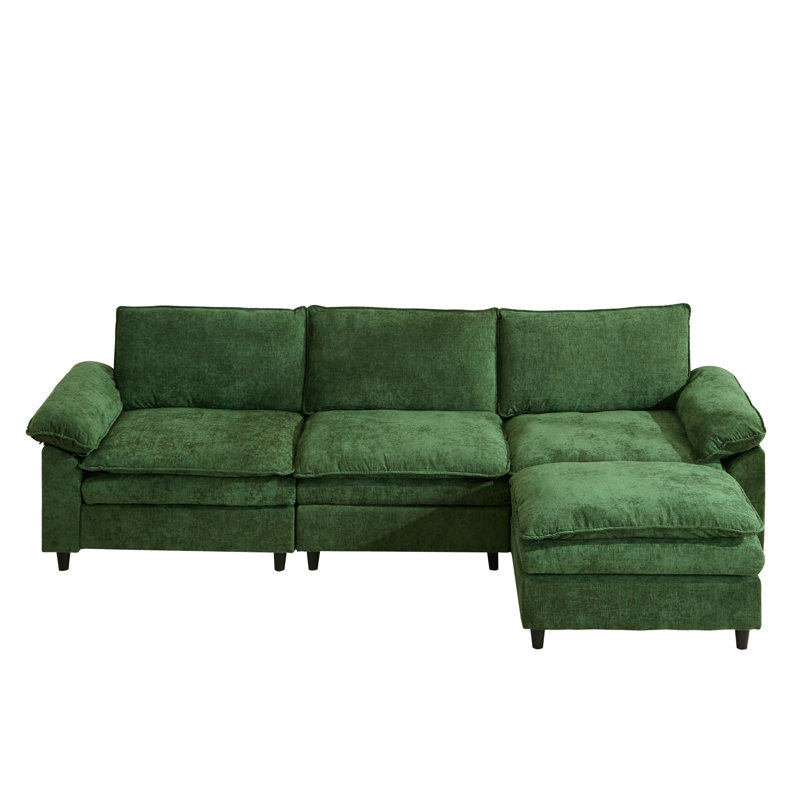 Modern Chenille Comfort Modular Combo Cloud Sofa, Green Chenille