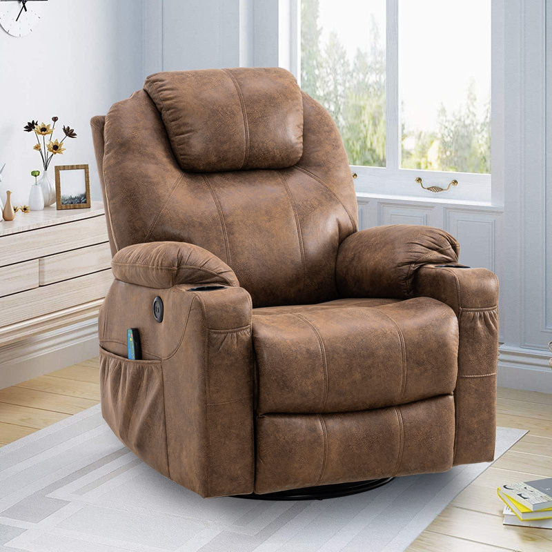 Upholstered Heated Massage Chair, Brown Microfiber/Microsuede