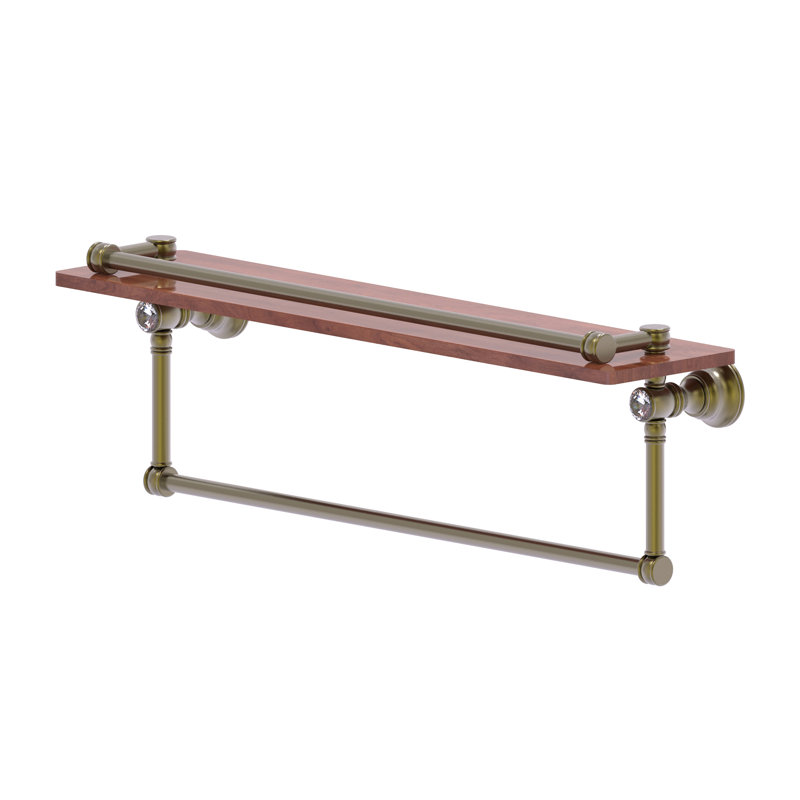 Freyja Ironwood Bracket Shelf with Towel Bar, Antique Brass, 5.54" H x 22" W x 7.4" D