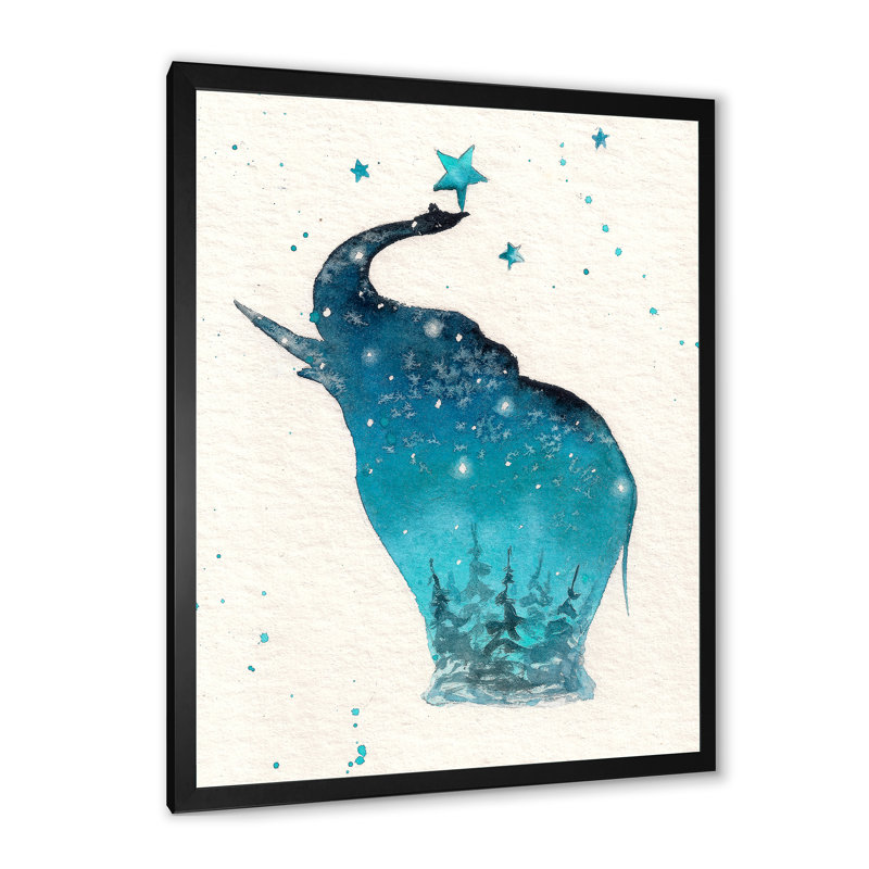 Elephant Silhouette On Christmas Card " Elephant Silhouette On Christmas Card ", 20" H x 12" W x 1" D, Black Picture Frame