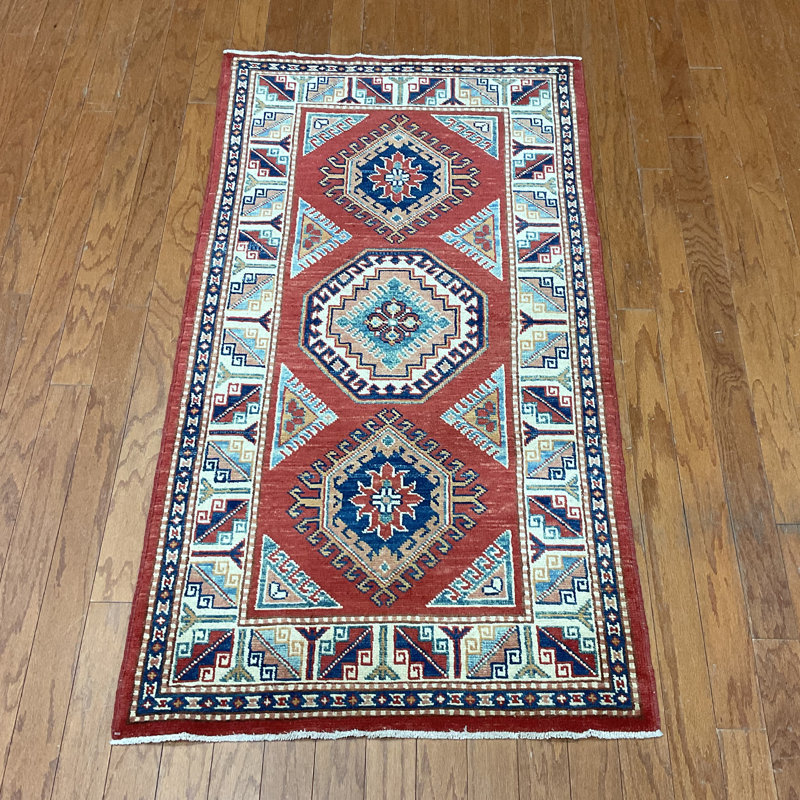  Tapis en laine fait à la main Kazak, Rectangle 2 pi 9 po x 5 pi
