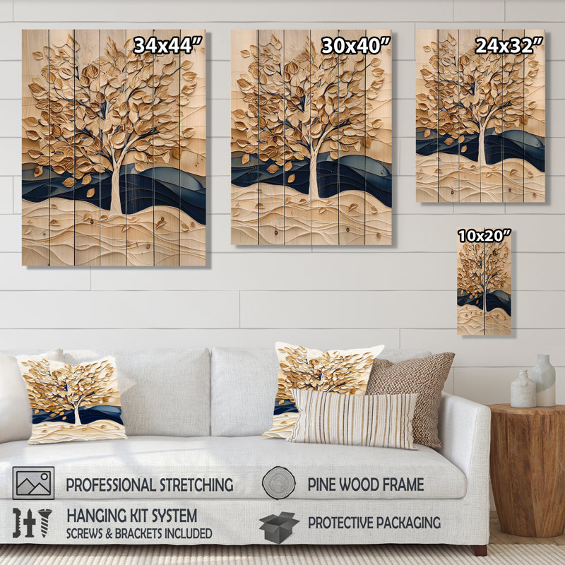Hiver récolte lueur de châtaignier III - Art mural traditionnel sur bois de pin naturel, H 44 po x l 34 po x P 0,78 po
