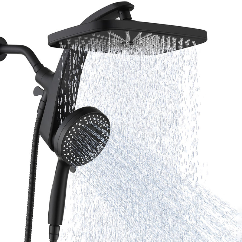 Rain Shower Head, High Pressure, 10 Sprays Handheld Shower Head, Shower Heads With Handheld Spray Combo , Black