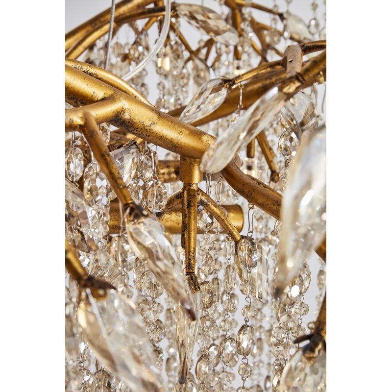 Lustre éclectique en or 26 lumières avec cristal, Doré
