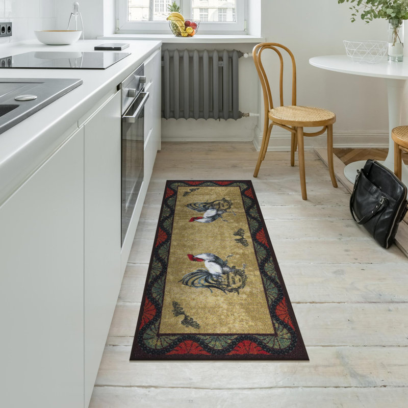 Non-Slip Rubberback Rooster Kitchen Runner Rug