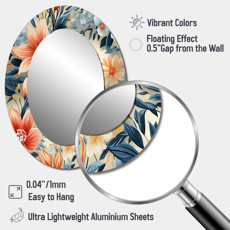 Tefft - Miroir mural ovale traditionnel bleu, H 40 po x l 30 po