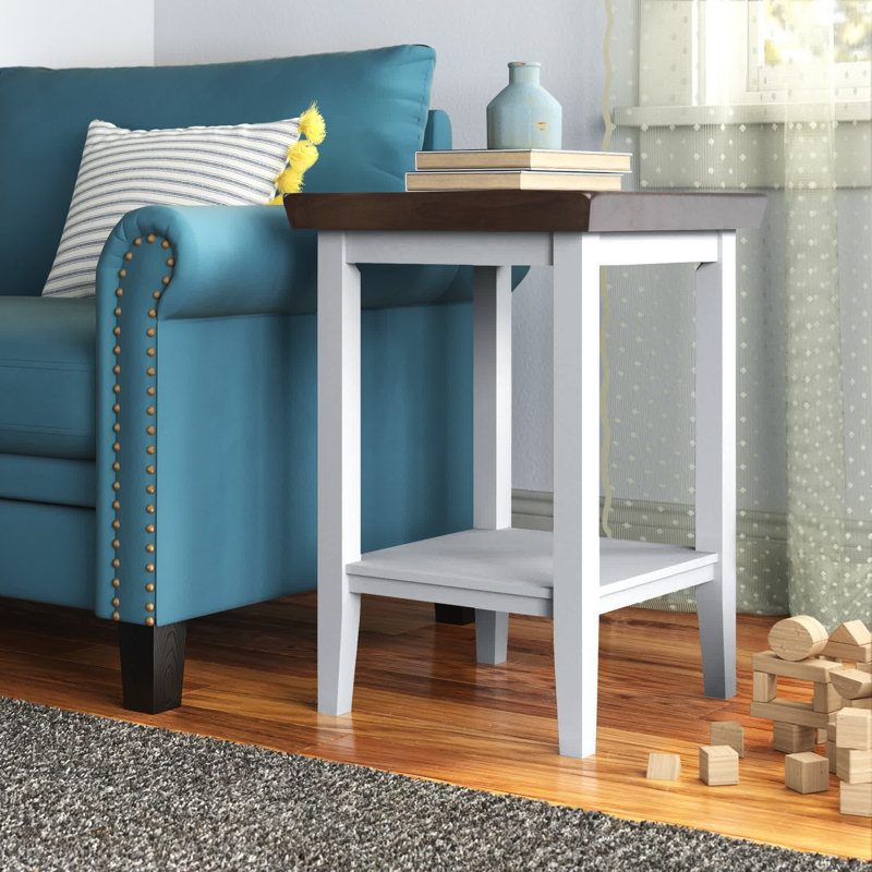 Table de bout avec plateau de rangement Gwen, Driftwood, Blanc