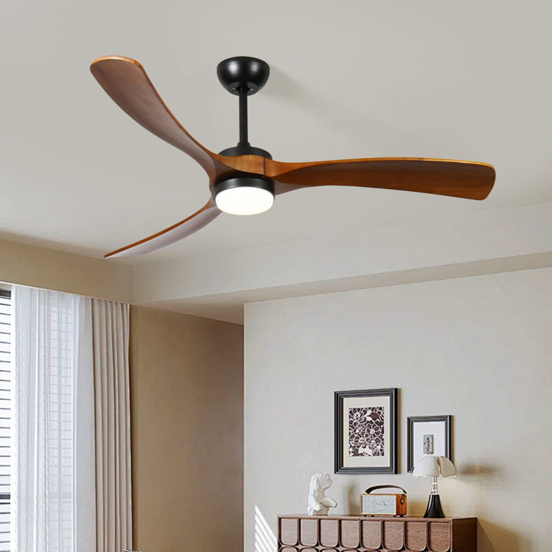 Ventilateur de plafond 52 po 3 feuilles en bois massif, 52 po de largeur