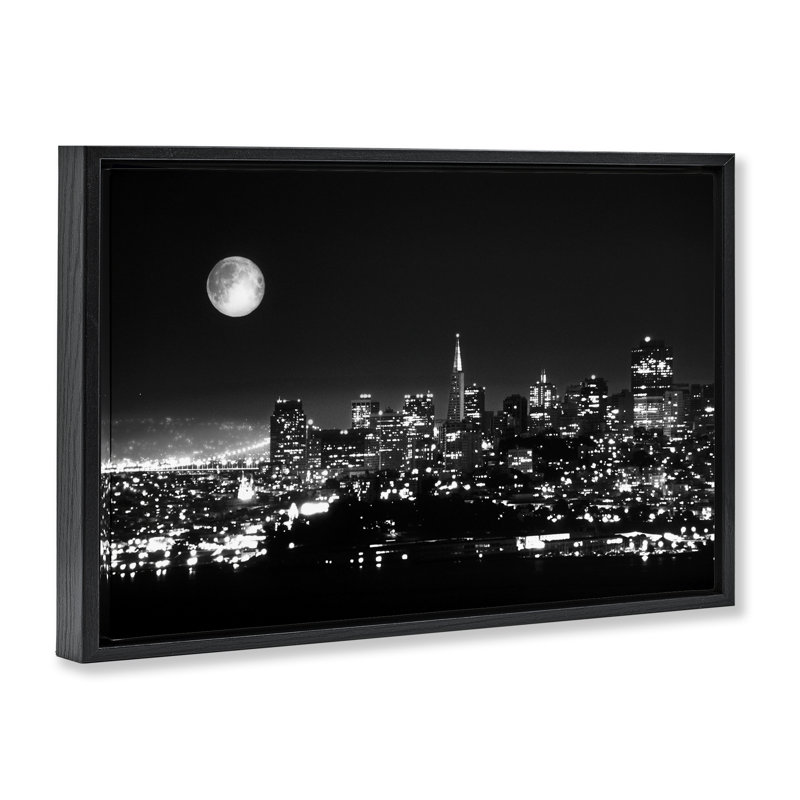 Lumières de la ville la nuit, H 17 po x l 25 po, Cadre flottant noir de jais