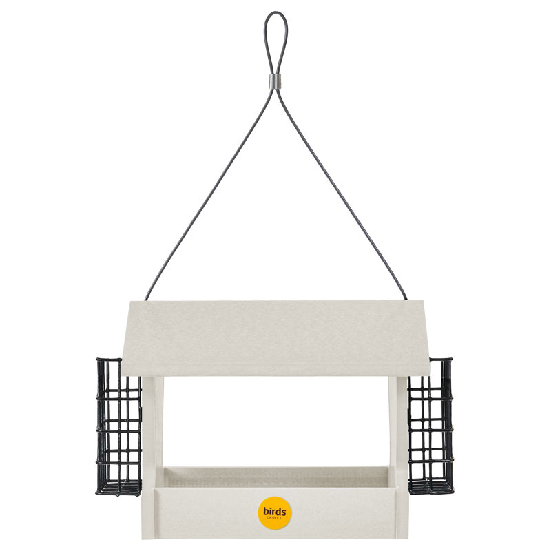Medium Hopper Bird Feeder with Suet Cages in Green Recycled Plastic, 8" H x 8.75" W x 13" D