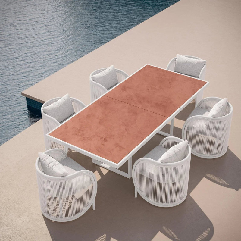 Pavia 96" Dining Table Dekton Top, White, Umber