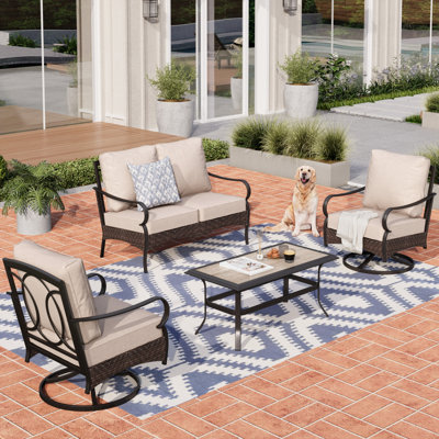 4-person Front Porch Furniture Set With Swivel Lounge Chairs