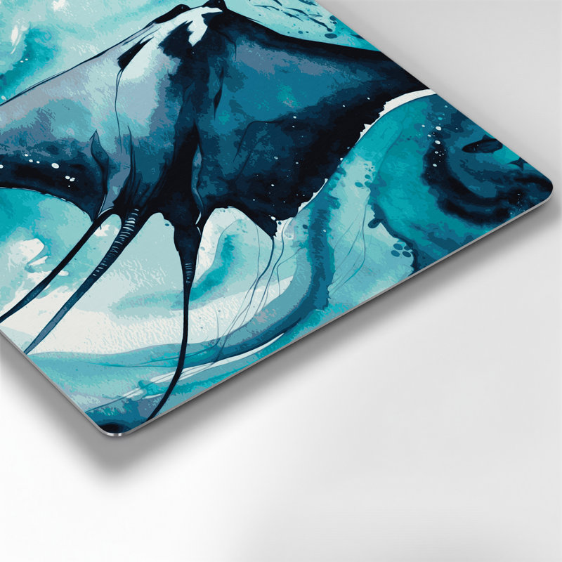 Art mural bleu en métal Coastal Manta Ray Glide, H 12 po x l 12 po