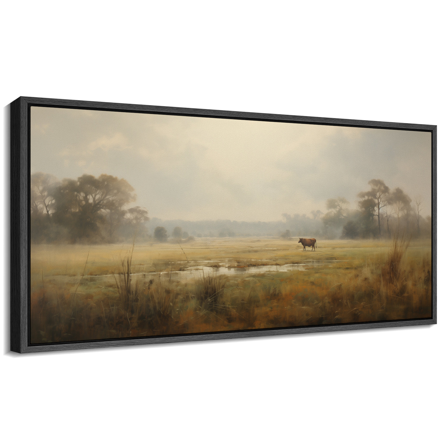 IDEA4WALL Rustic Countryside Farm Landscape With Grazing Cow Vintage Framed On Canvas Print & Reviews | Wayfair