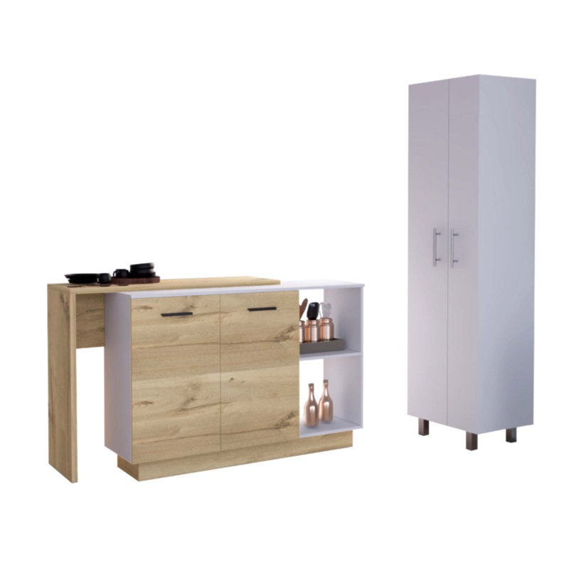 Crescent 7-Shelf 4-Door 2-Piece Kitchen Set with Spacious Storage and Light Oak Finish for Modern Kitchens