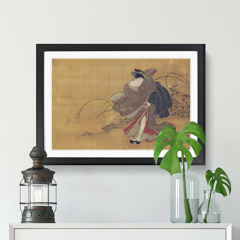 Beauty In An Autumn Field by Isoda Koryusai - Single Picture Frame Painting, 24cm H x 33cm W x 2cm D, Black Framed