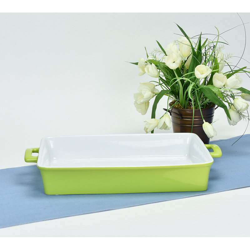 Prep & Savour Geurie Rectangle Stoneware Baker Bakeware, Citron