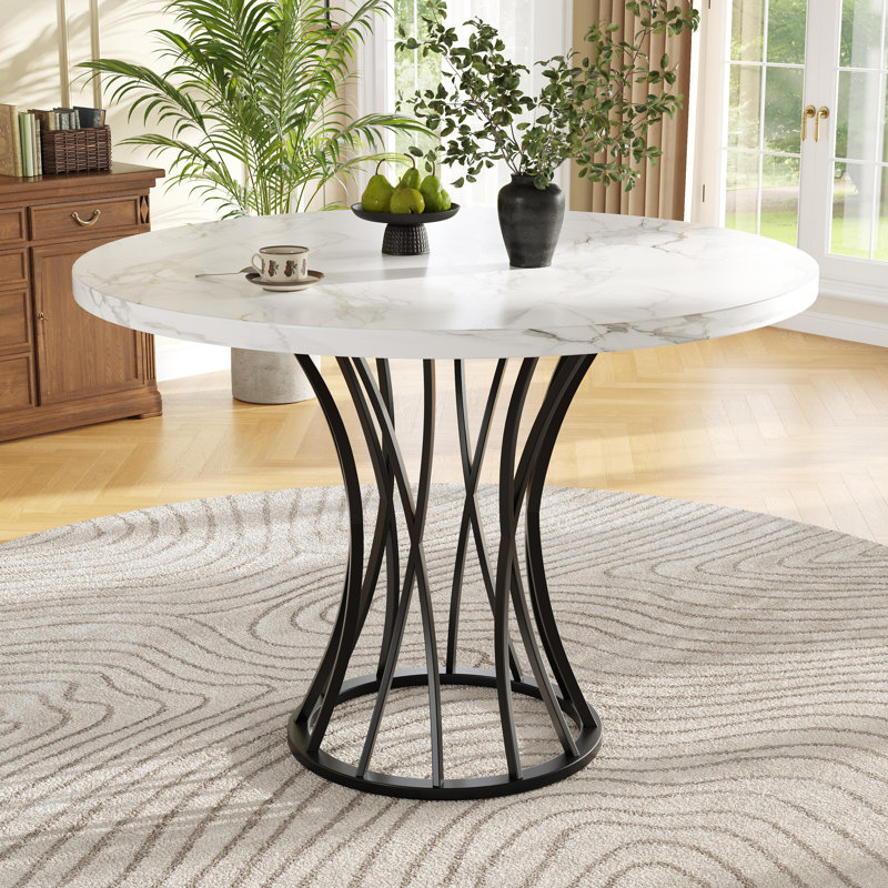 Round Metal Base Dining Table, Black