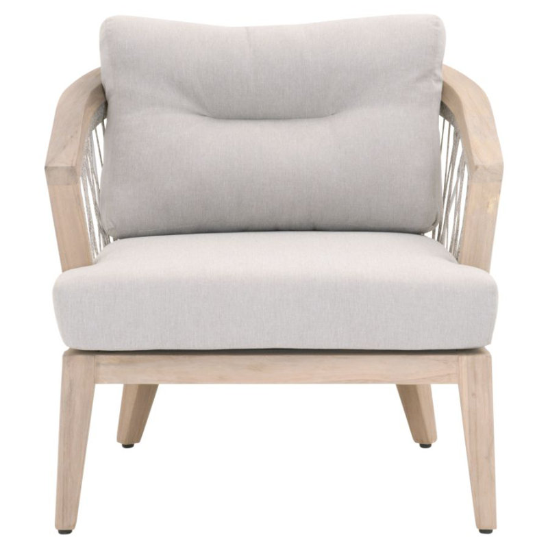 Gray Teak and Taupe Woven Rope Outdoor Accent Chair with Cushions
