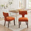 Ensemble de 2 chaises de salle à manger de style Mid-Century moderne, dossier courbé rembourré en tissu de lin ferme avec clous en cuivre, chaises de cuisine avec cadre en bois franc, orange-1950357854
