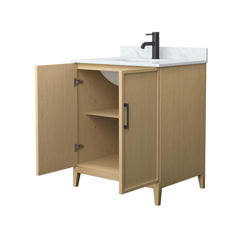 Elan 30'' Single Bathroom Vanity with Marble Top, Matte Black, White Oak, 30"