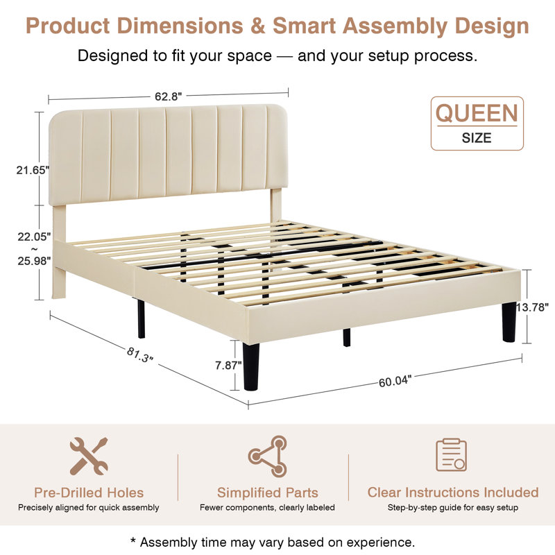 Queen Bed Frame Set Of 2, 2 Pack Upholstered Platform Bed Frame With Adjustable Headboard, Modern Bedroom Bed Set For Apartment, Airbnb, Rental, Guest Room, Home Staging