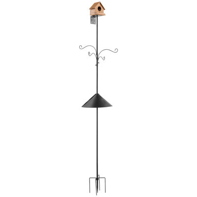 Mât à 4 crochets pour mangeoire d'oiseaux sauvages, trousse de station d'alimentation pour oiseaux, crochets suspendus pour cabane à oiseaux de 31/32 po de diamètre avec déflecteur de garde d'écureuil, support multi-mangeoire robuste facile à installer