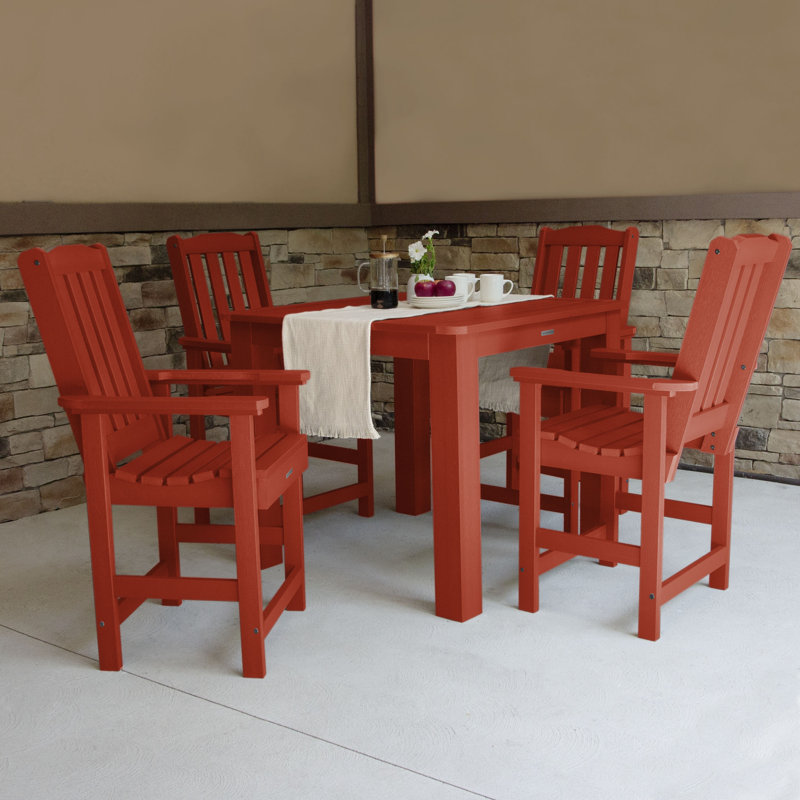 Arbnora 4-Person 42" Square, Counter-Height Outdoor Dining Set, Coastal Teak, 42 x 42 x 36