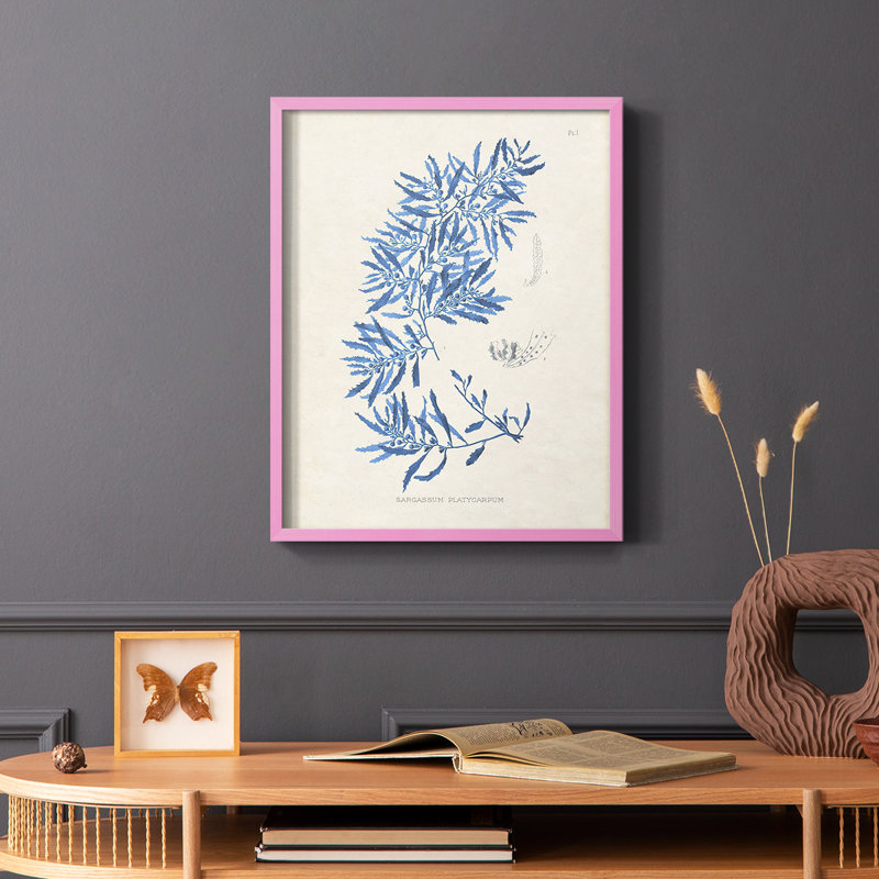 «Blue Marine Algae III», reproduction encadrée - bois massif, H 10 po x l 8 po, Rose