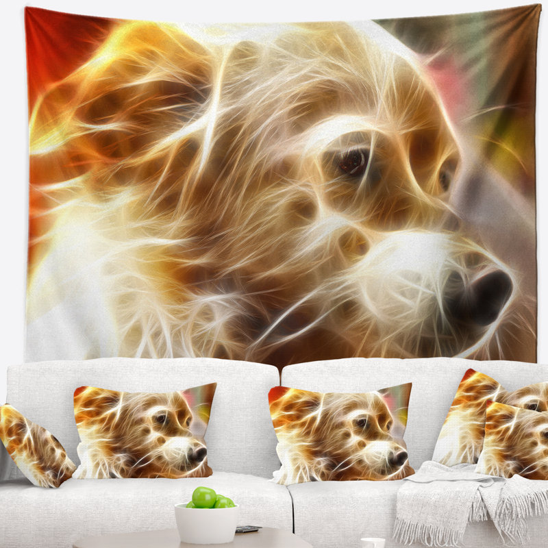 Tapisserie de tête de chien brun brillant, H 32 po x l 39 po