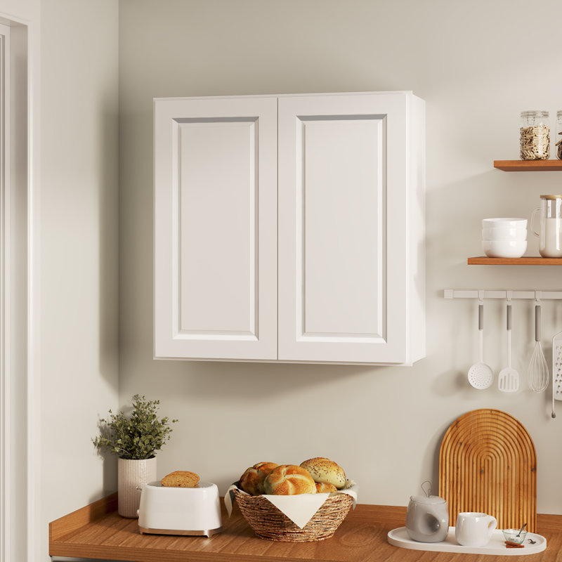 Armoire de cuisine murale traditionnelle blanche l 36 po x H 36 po x P 12 po avec tablettes réglables, 36"W x 36"H x 12"D