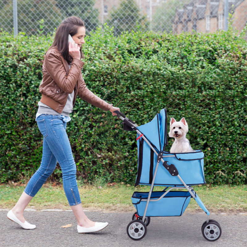 Blue 3-Wheel Folding Pet Stroller for Dogs
