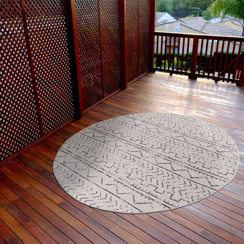 Tapis intérieur / extérieur gris Waikiki, Rond 6 pi 7 po