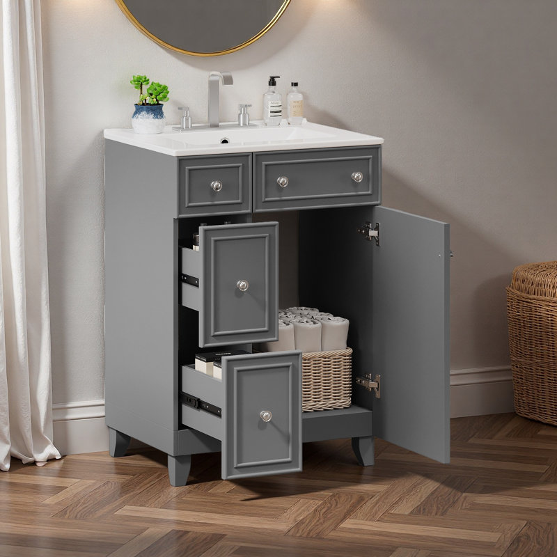 Meuble-lavabo 24 po avec lavabo en céramique, Gris